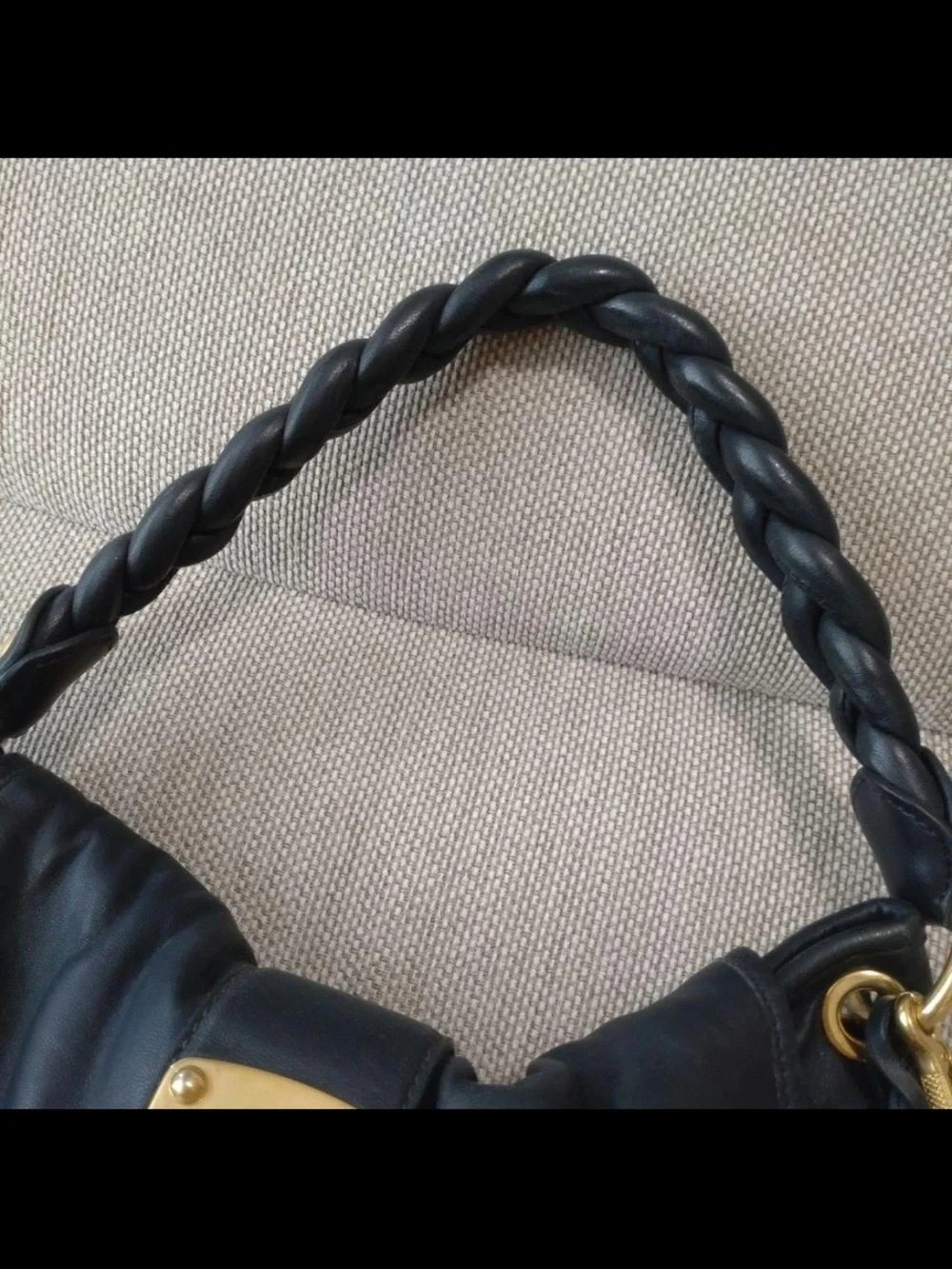 Miu Miu Black Ruched Leather Shoulder Bag with Gold Hardware